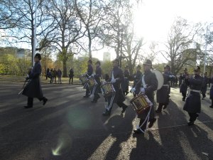 The band goes marching past, after the chaging of the guard