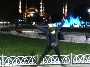 NYE star jump in front of the Blue Mosque